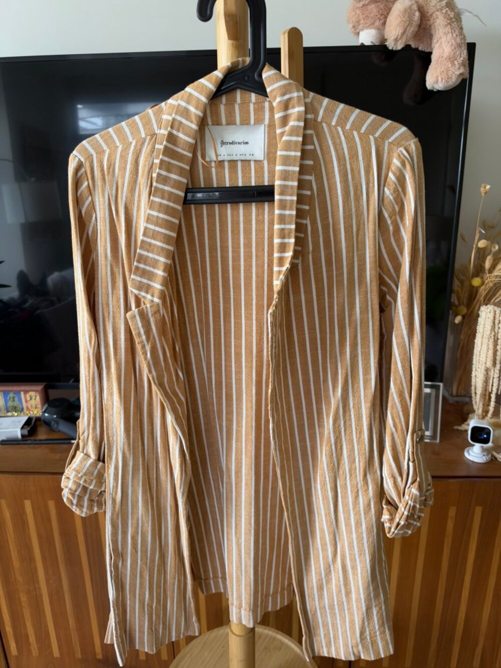 Stradivarius Tan Striped Blazer